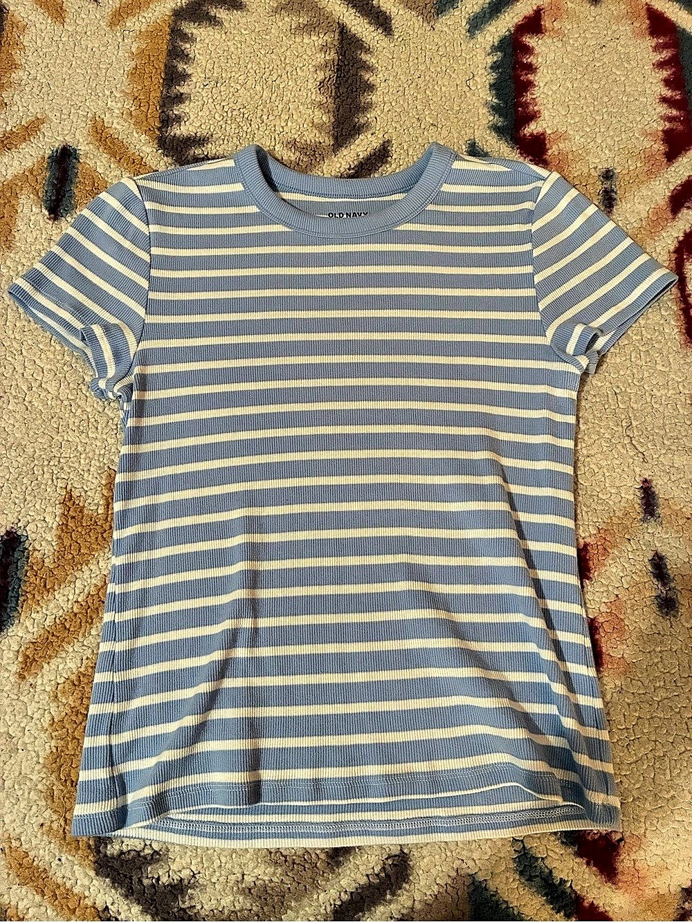 Old Navy Snug Ribbed Short-Sleeve T-Shirt Blue & Yellow Medium